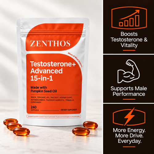 Zenthos Testosterone+ Advanced Softgels product packaging